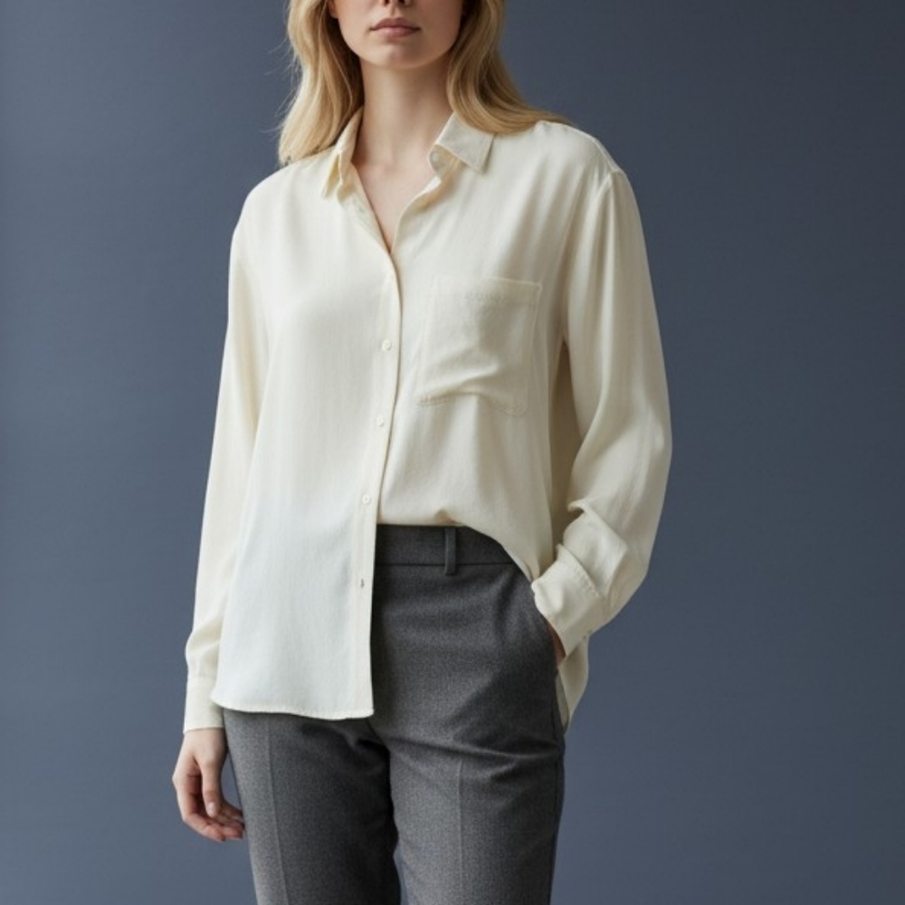 Equipment Silk  Cream Long-Sleeve Button-Up Shirt